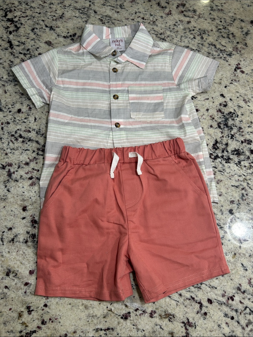 Boys' Mint & Dusty Rose Striped Button-Front Shirt with Dusty Rose Shorts